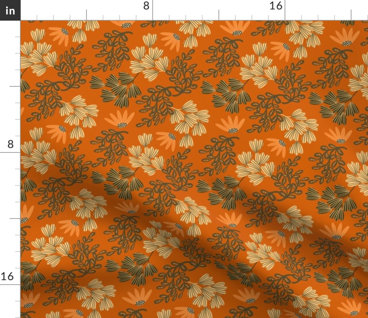 Orange Floral Vintage Botanical Wildflowers Romantic Chintz Fall Custom Printed Fabric by Spoonflower Various Fabrics by the Yard or Fat Quarter